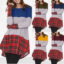 Women's Spring Summer Waffle Knit Crew Neck Patchwork Pullover Long Sleeve T-Shirt Casual Loose Top