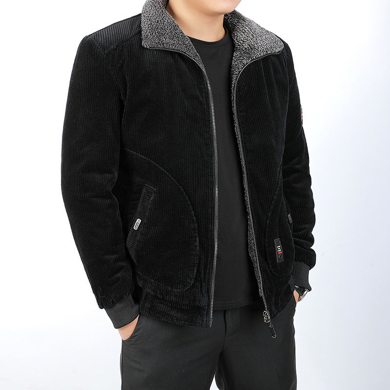 Men's Fashionable Jacket Casual plus Size Lapel Thickening Corduroy Cotton Coat Youth Jacket