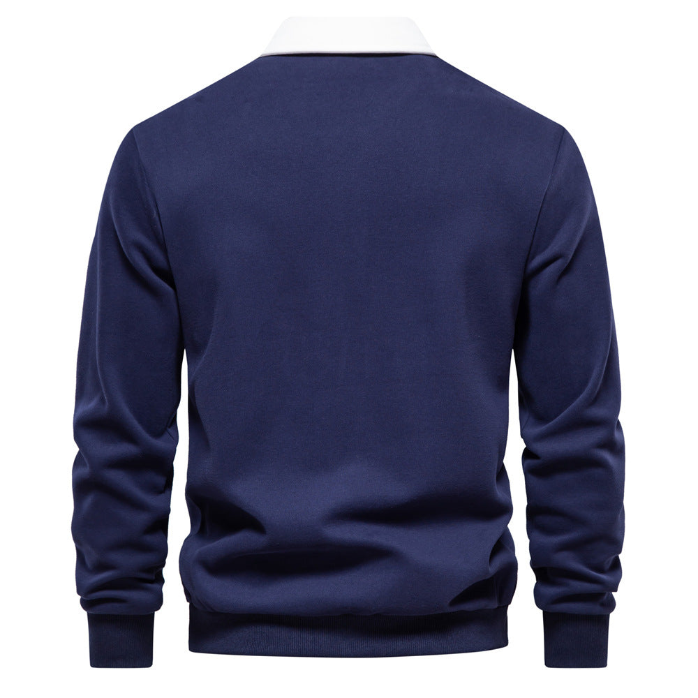 Men's Zipper Collar Casual Sweatshirt Long Sleeve Outdoor Zip Up Polo Shirt Oversized Loose Fit Pullover Cotton Comfy Blouses