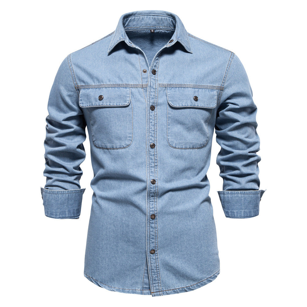 Men's Denim Shirt Cotton Long Sleeve Washable High Quality S-2XL