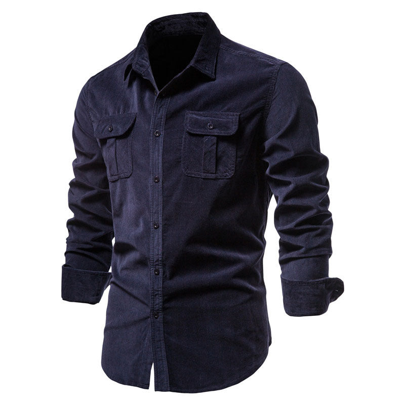 Men Long Sleeve Ribbed Corduroy Button Down Shirt Cotton Stretch Casual Fall Tops Slim Fit Shirts