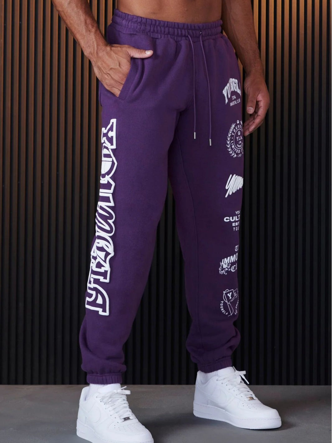 Men's Long Track Sweatpants Printed Ankle-Tied Design Leisure Fitness Essential