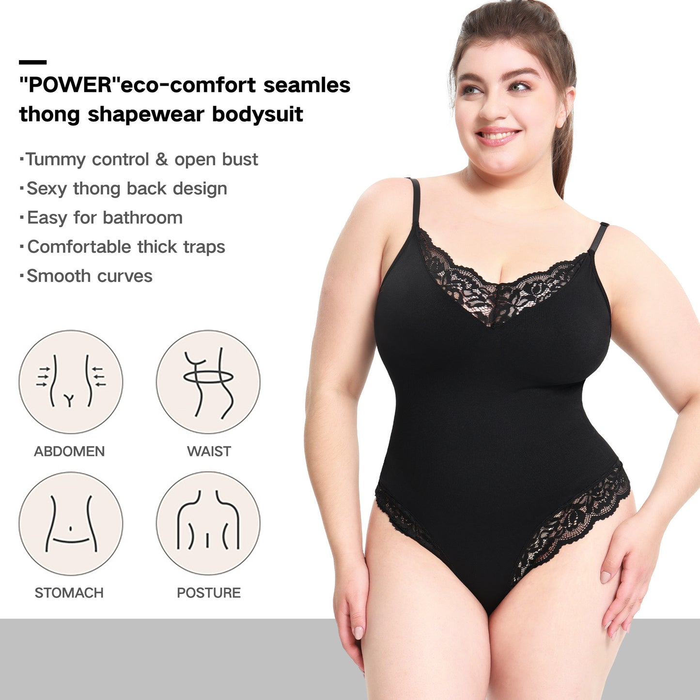 Slim bodysuit for women Patent style jumpsuit plus size lace T-shaped open-end belly contracting jumpsuit suspender shapewear