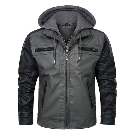 Men's Jacket Leather Jacket PU Trend Fashion Stitching Trend Fashion Detachable Hooded Plus Size