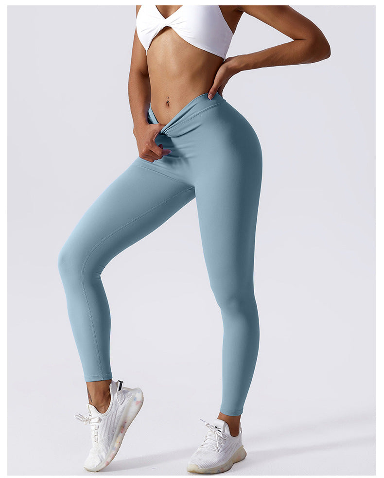 European and American New Yoga Pants Women's Back V Waist Hip Lifting Peach Pants High Top Sports Fitness Pants Nude Feel Sports Pants Outer Wear