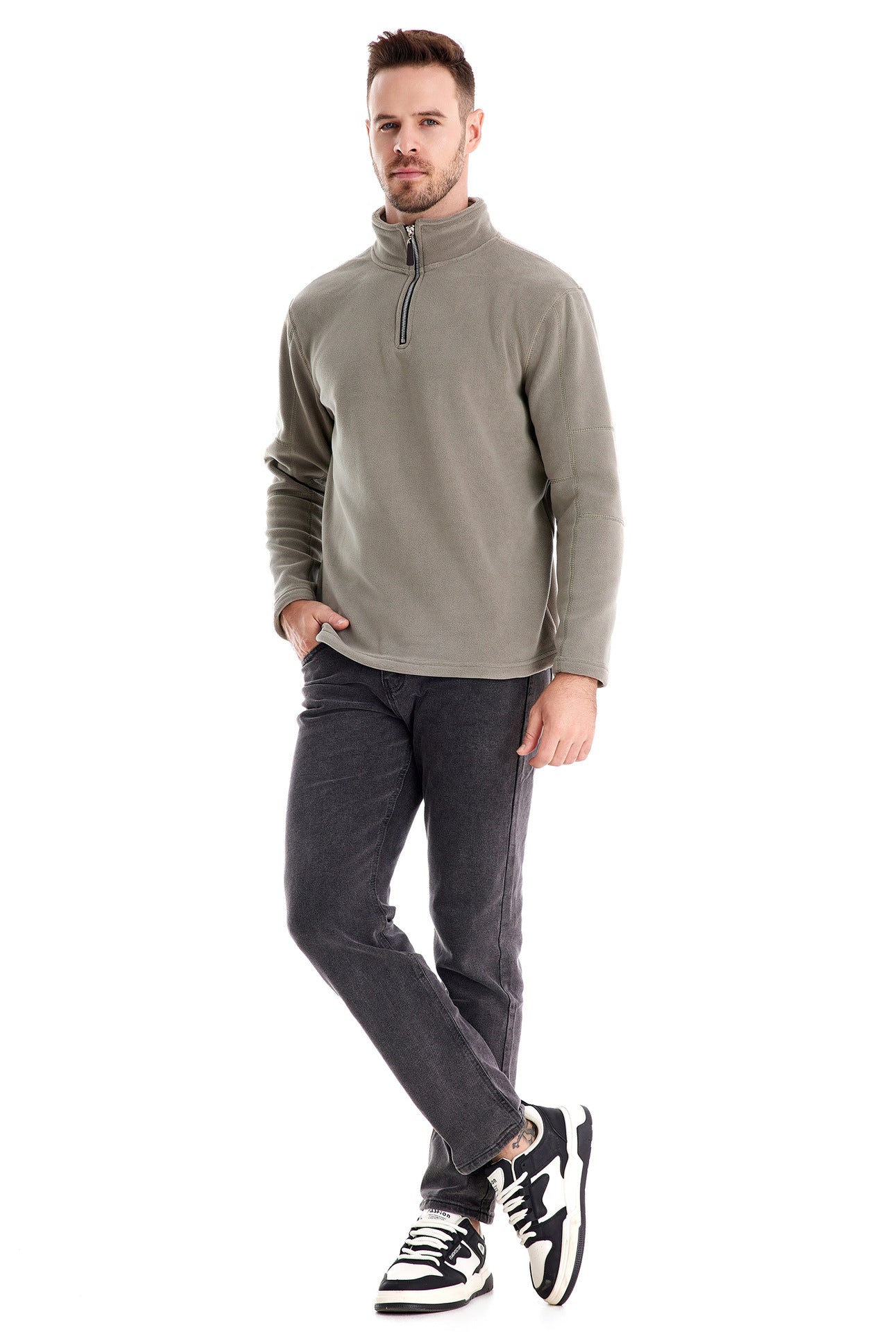 Men's Knitted Sweater 100% Cotton Half Zipper Solid Color Casual Sweater S-2XL Knitted Sweater