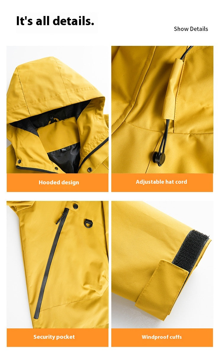 Men's Jacket Waterproof and Windproof New Solid Color Hooded Jacket Outdoor Casual Sports Couple