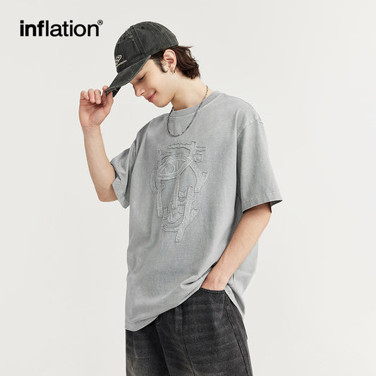 Men's T-shirts afffixed cloth embroidered New loose azut dyed personality Street short sleeve