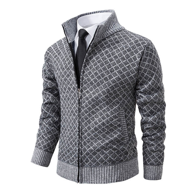 Men's Knitted Sweater Turtleneck Jacket Cotton Stand Collar Design Coat M-3XL