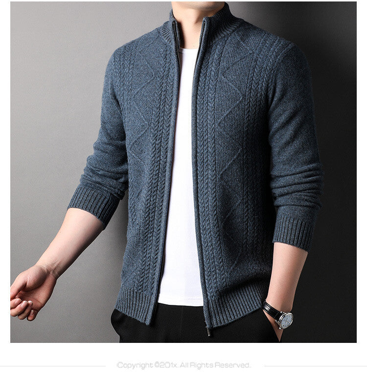 Men's Knitted Wool Cardigan Sweater Zipper Warm Pocket Sweater M-3XL