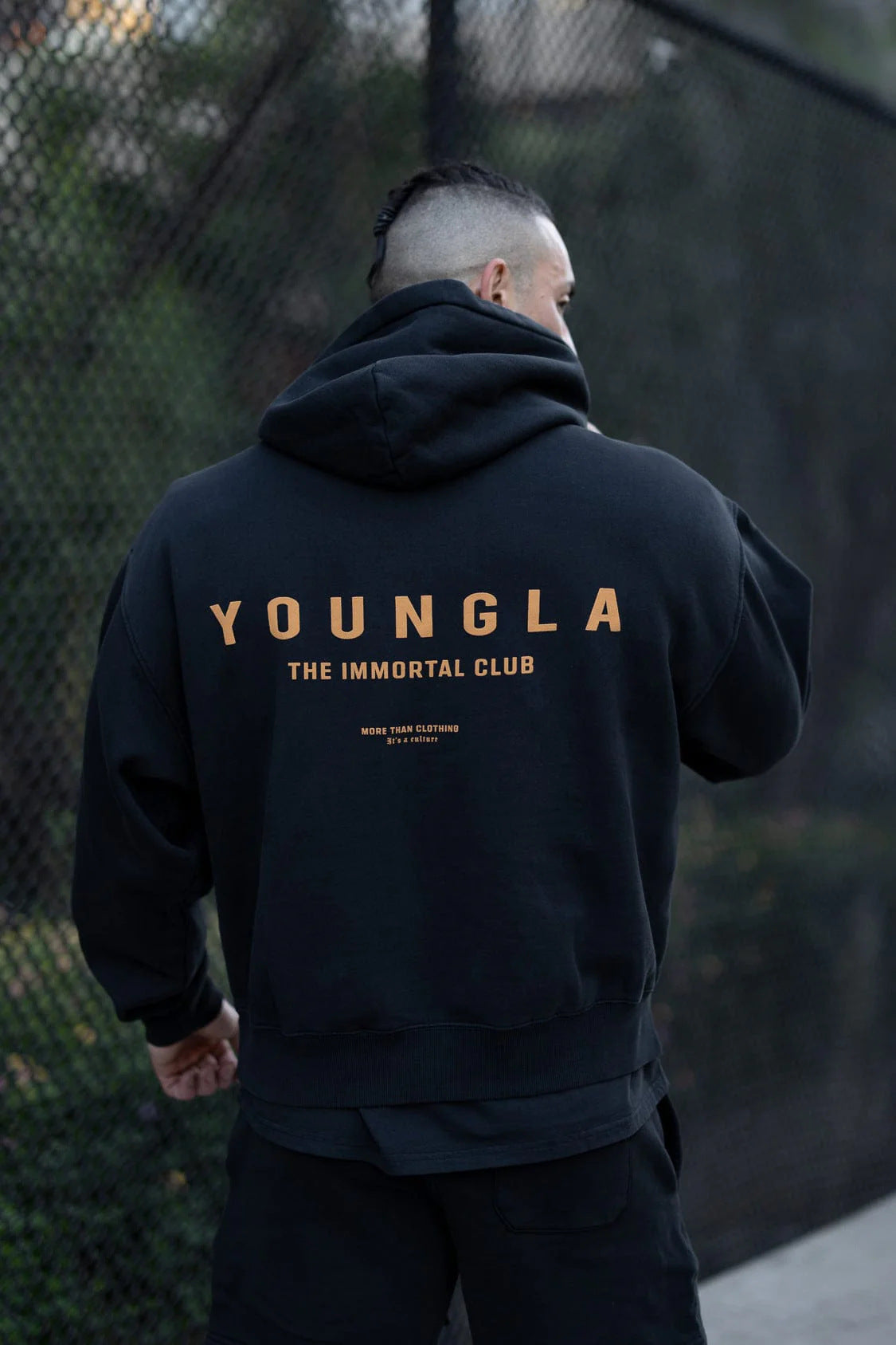 Youngla Men's Oversized Pullover Hoodie Double-Layer Composite Fabric Printed Jacket Sports Fitness Sweatshirt