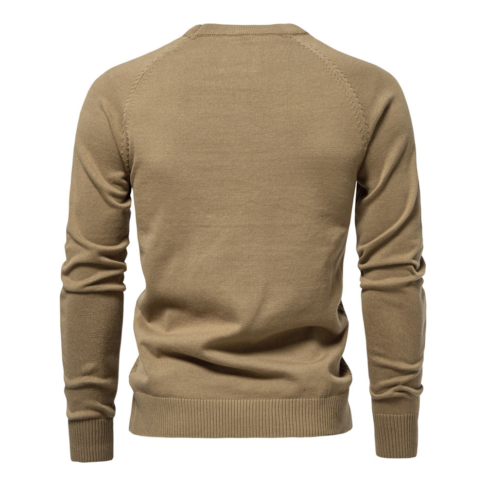 Men's Knitted Cotton Sweater Solid Color Casual Sweater S-2XL Knitted Sweater