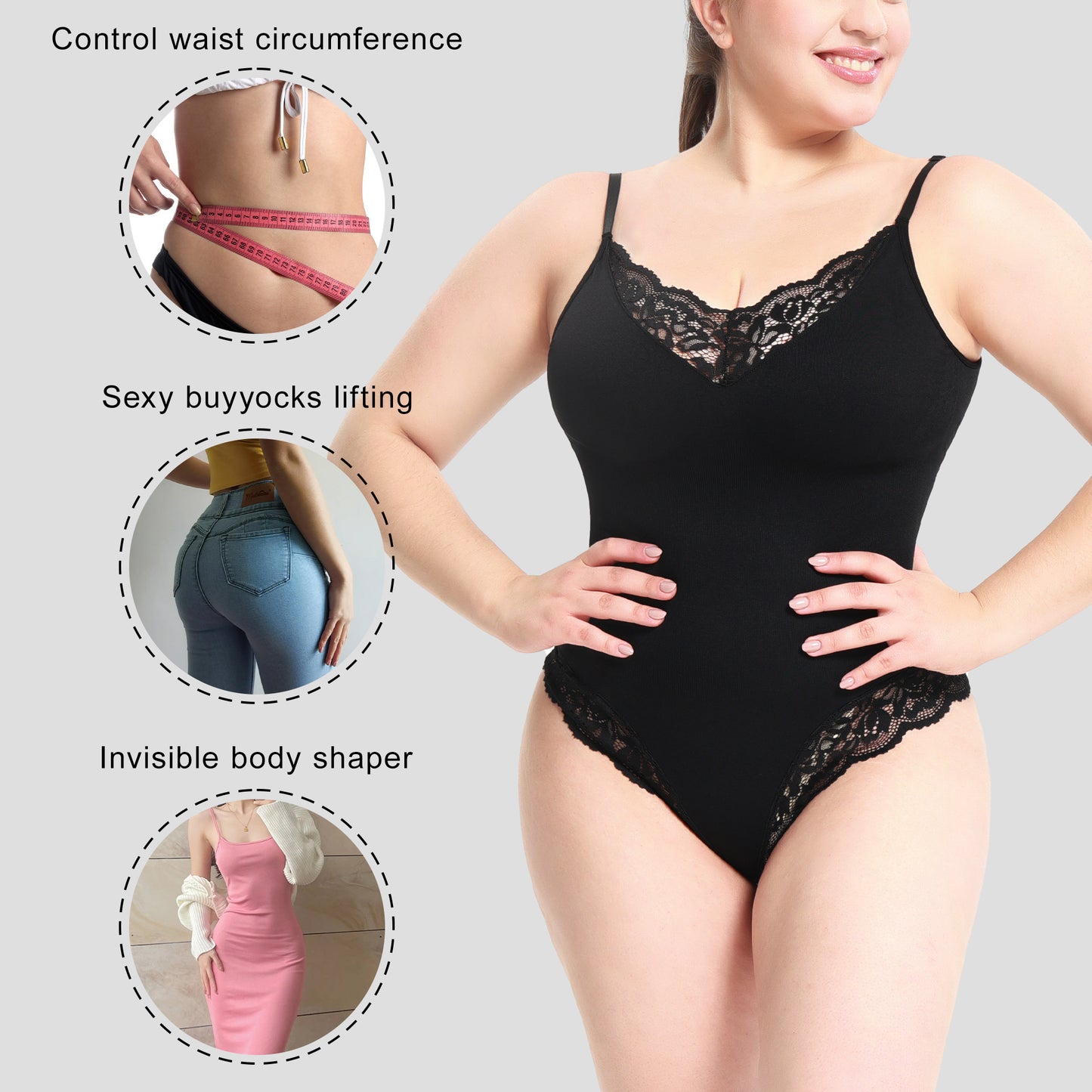 Slim bodysuit for women Patent style jumpsuit plus size lace T-shaped open-end belly contracting jumpsuit suspender shapewear