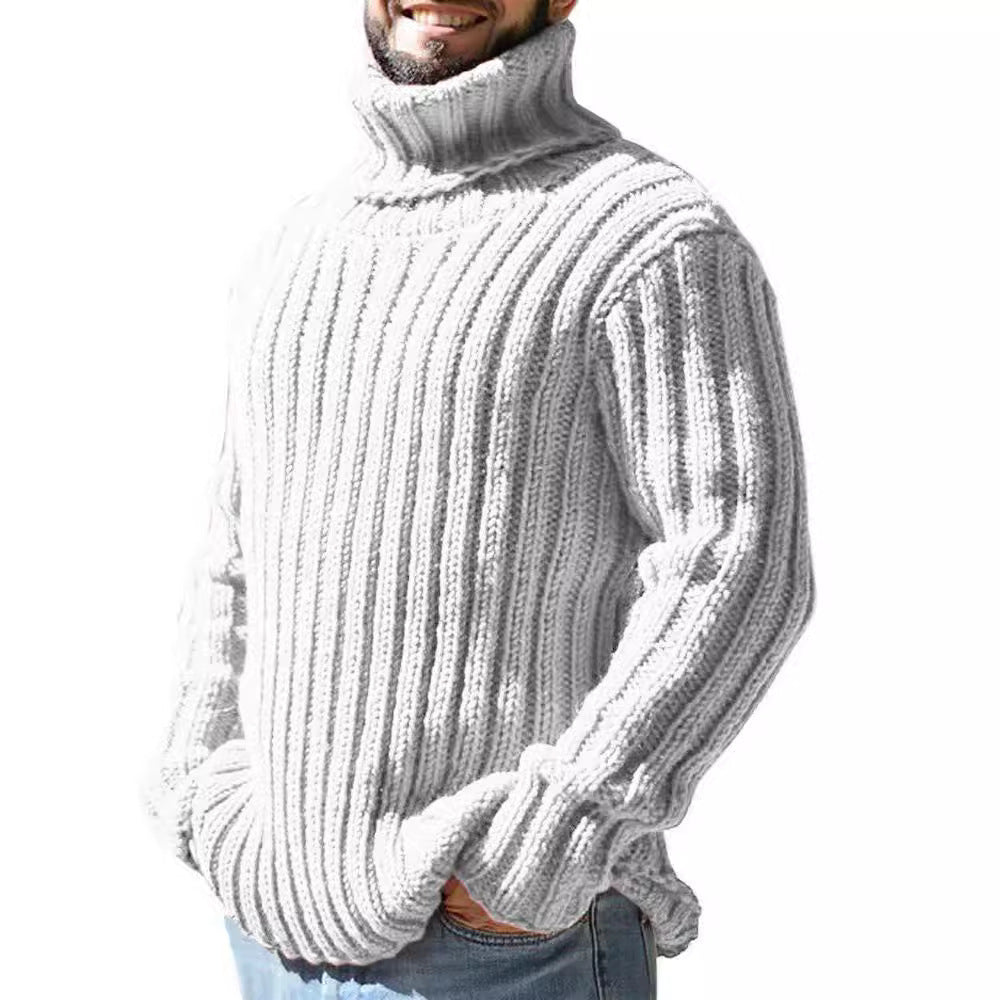 Men's knitted sweater high collar thick thread solid color plus velvet warm M-3XL