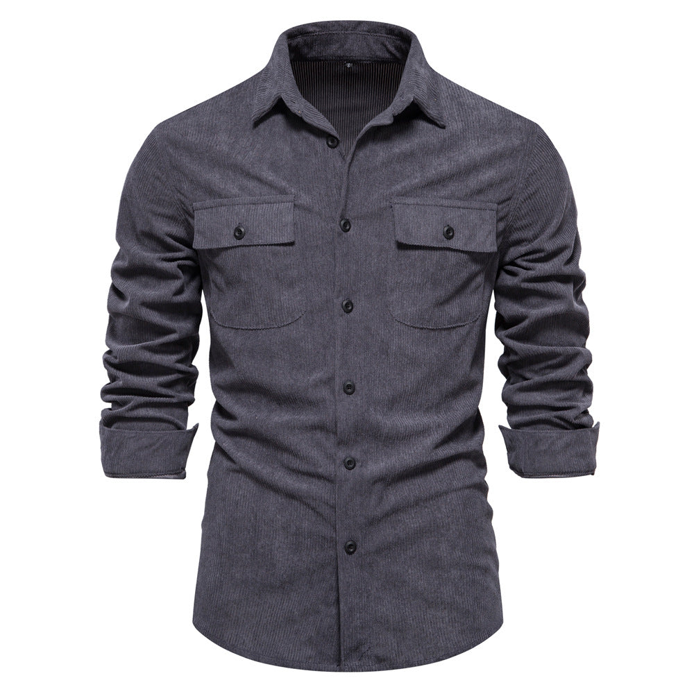 Men's shirt corduroy cotton fashion slim fit casual all-match trend S-2XL