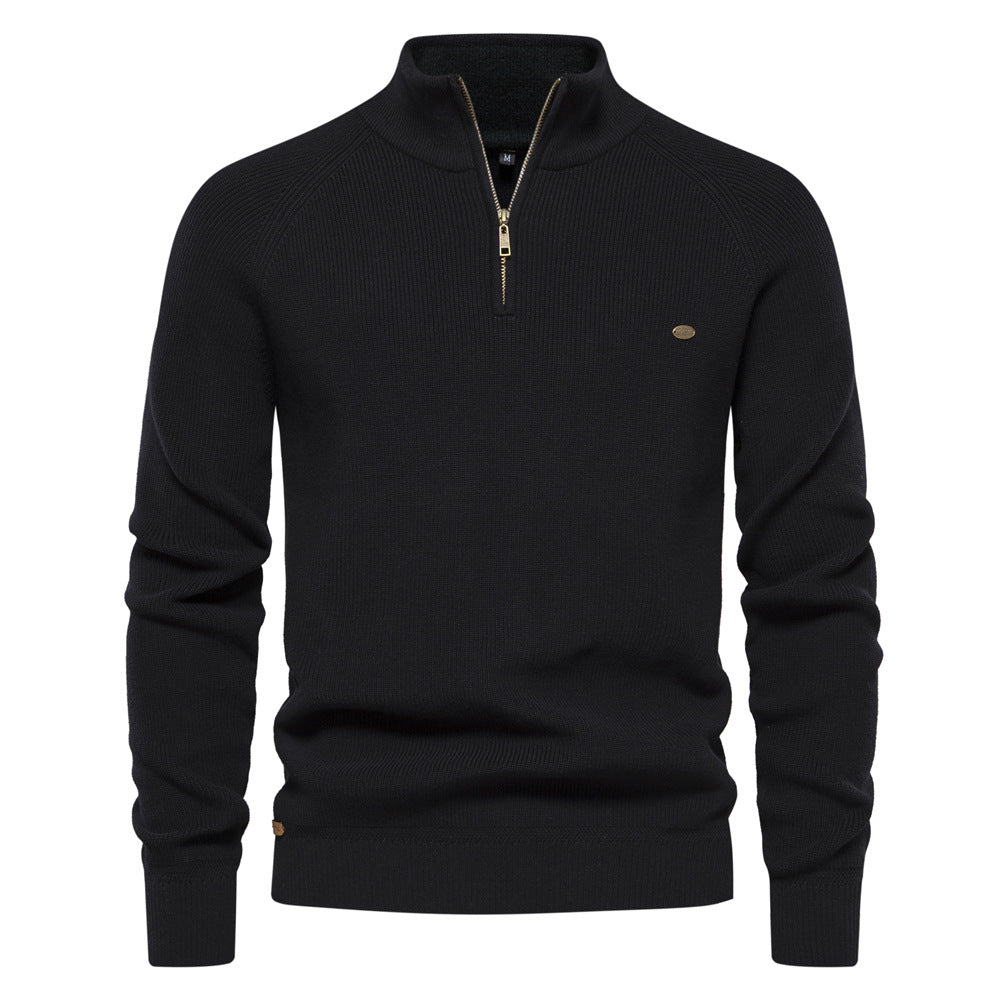 Men's Quarter Zip Up Sweater Striped Pullover Polo Mock Neck Sweaters Casual Fall Winter