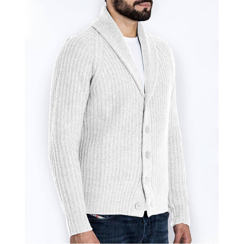 Men's knitted sweater thick thread button cardigan solid color warm loose M-4XL