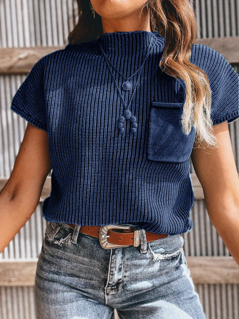 Women's Knit Sweaters: High Neck and Sleeveless Design