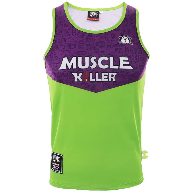 Muscle Killer Gym Running Fierce Men Barbell Sports Training Printing Color Contrast Quick-Dry Vest Stretch Slim Break