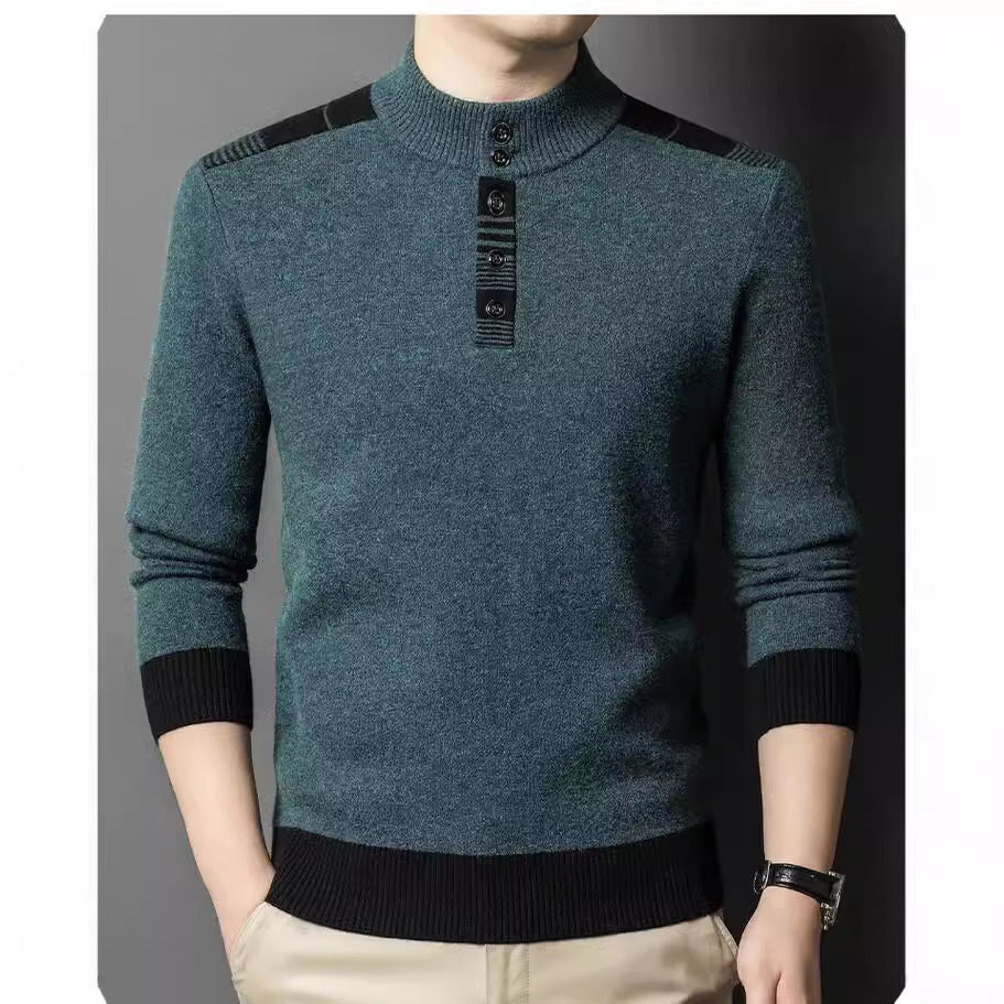 Men's Knitted Sweater Warm Button Colorblock M-3XL