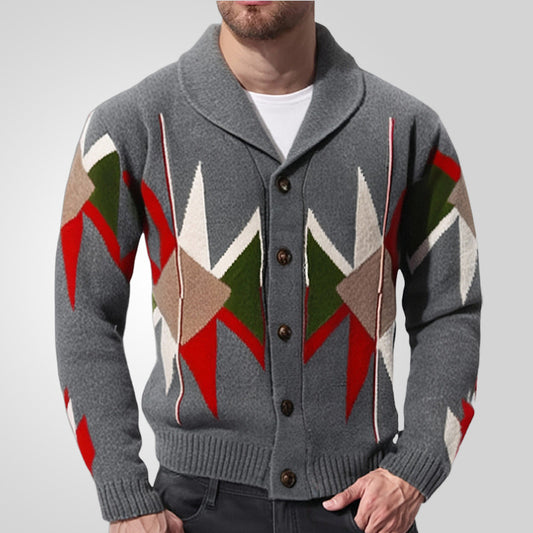 Sweater for Men Knitted Vintage Contrast Color Warm Brocade Sweater Lapel Thickening M-3XL