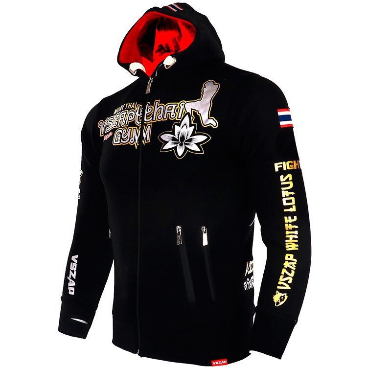 Vszap Fitness Zipper Sweater Autumn Broadcast Seeking Hoodie Muay Thai Fight Jacket Men's Fighting Lotus MMA Fleece-lined Warm