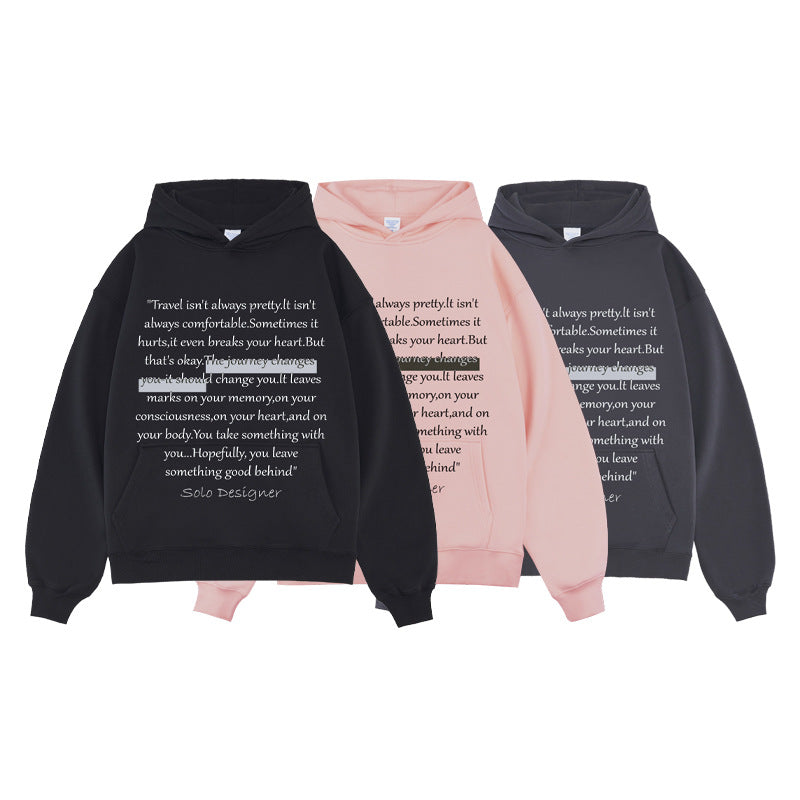 Men's Cotton Hooded Sweatshirt Epistle Letters Loose Tide Solid Color Casual Couple Dress Warm