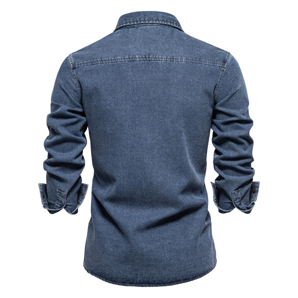 Men's Denim Shirt Casual Slim Fit Button Down Long Sleeve Washed S-2XL