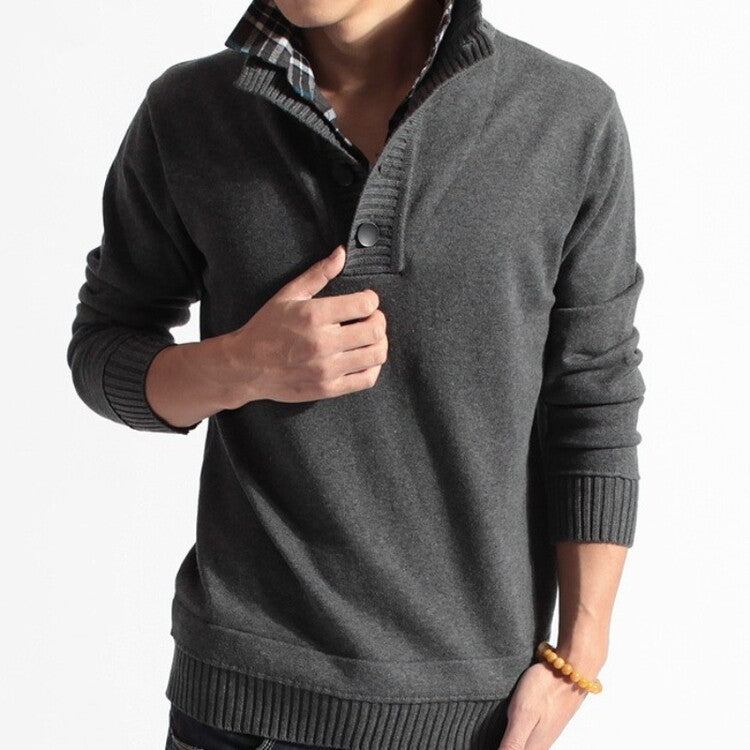 Men's Knitted Sweater Lapel Solid Color Button Warm Loose Design M-3XL