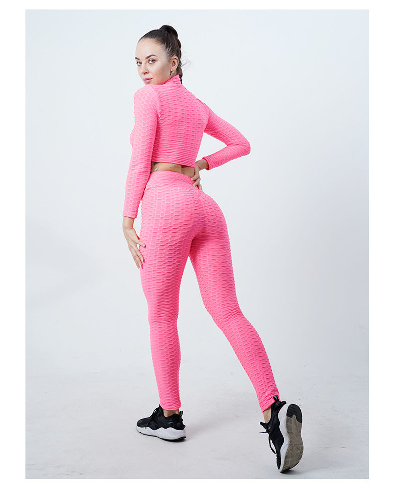 Leggings For Women Yoga Clothes Suit Women's Long Sleeve Half Turtleneck Yoga Jacket Peach Hip Raise Yoga Pants Running Sports Workout Clothes