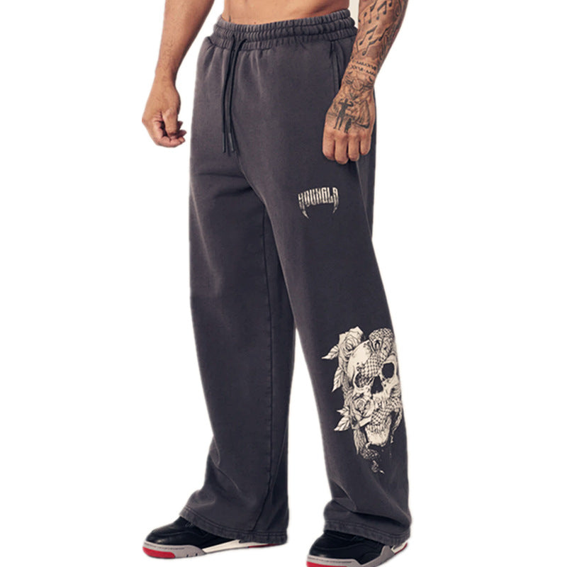 YOUNGLA Men's sweatpants American style athleisure straight leg pants gym running training pants