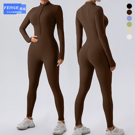 Yoga Clothes for Women One-Piece Zipped Stand Collar Long Sleeve Leggings Sports and Fitness Running Training Yoga Pants Women