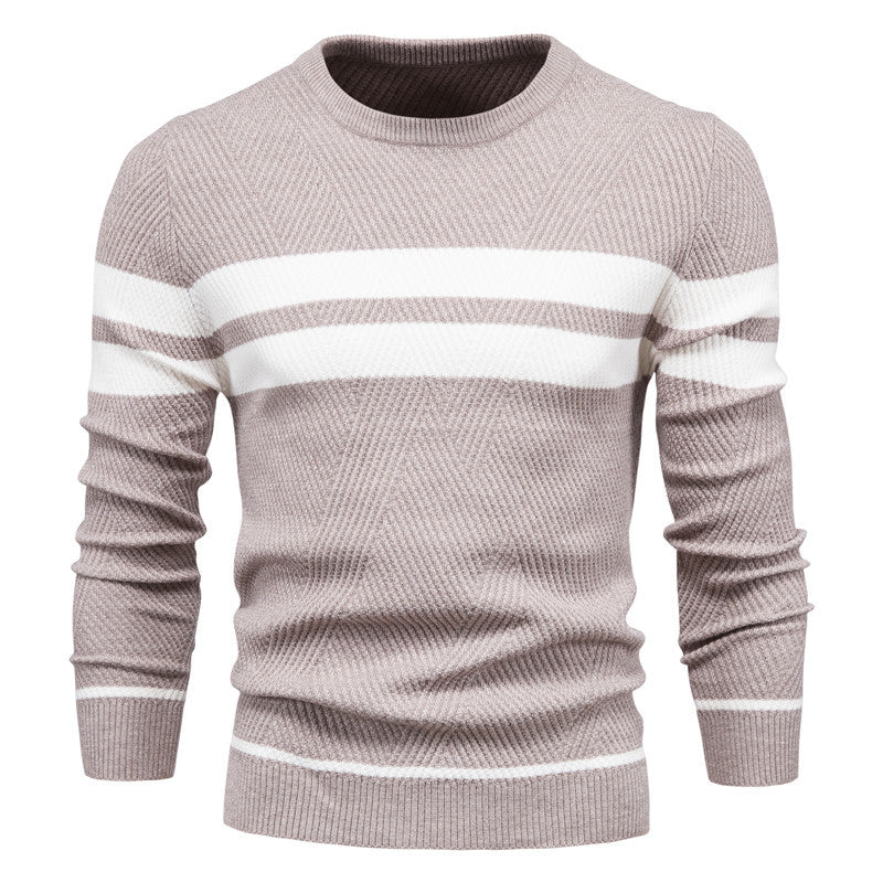 Mens Crewneck Sweater Knit Striped Pullover Sweaters Textured Knitwear