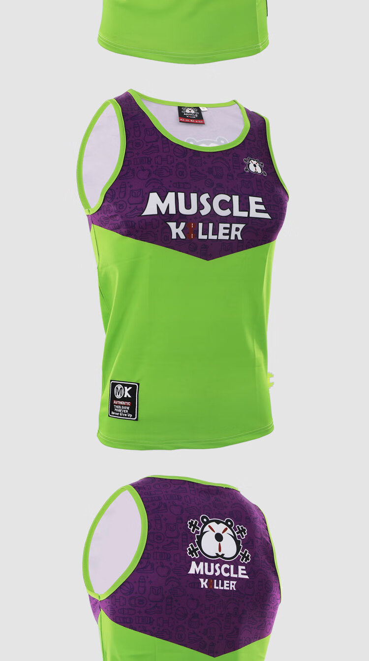 Muscle Killer Gym Running Fierce Men Barbell Sports Training Printing Color Contrast Quick-Dry Vest Stretch Slim Break