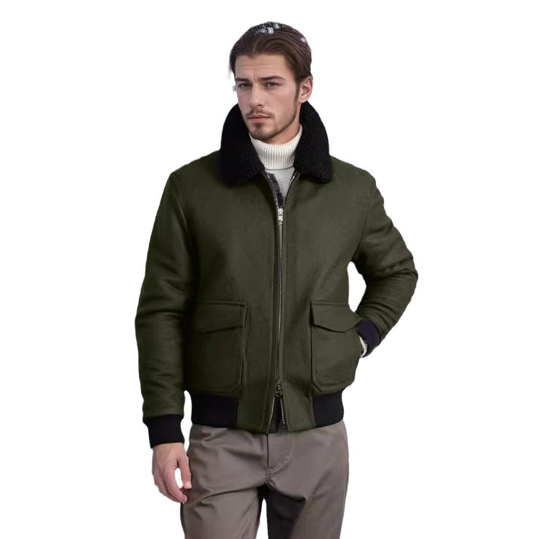 Autumn and Winter Men's Solid Color Simple Commute Lapel Zipper Big Pocket Jacket Coat Men