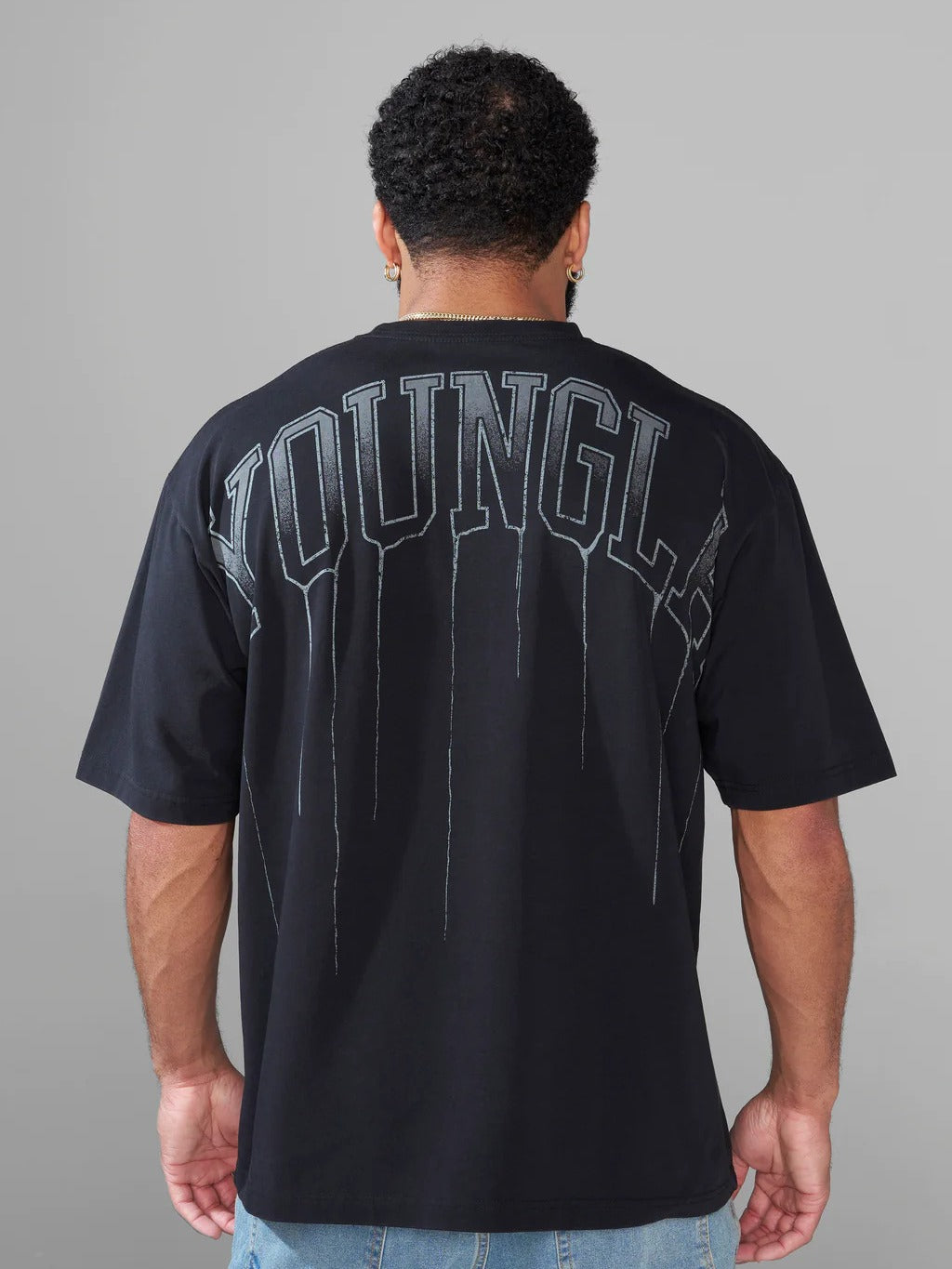 Youngla Men's Oversized T-shirt Cotton round Neck Loose Short Sleeves Gym Sports Fitness T-shirt 240 Fabric