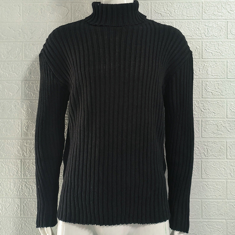 Men's knitted sweater high collar thick thread solid color plus velvet warm M-3XL