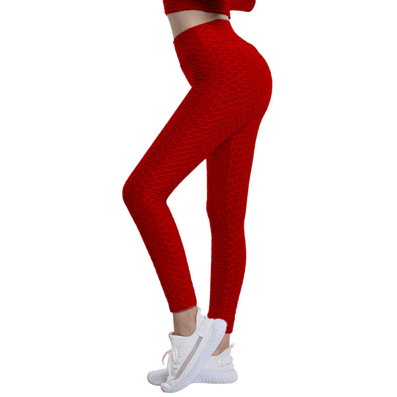 Hip Lift Leggings Jacquard High Elastic Sports Gym Pants Women's Fitness Solid Color High Waist