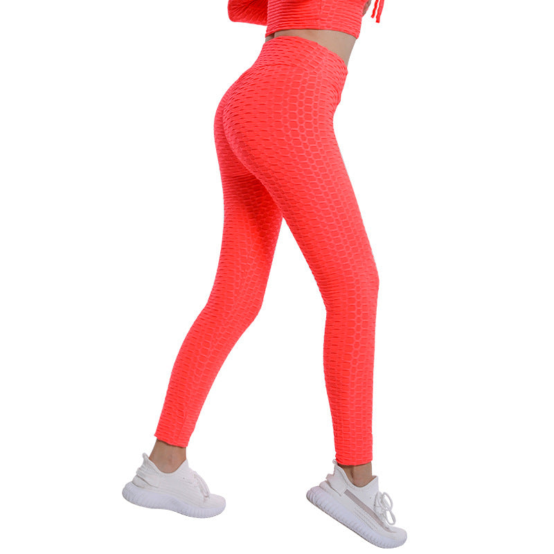 Hip Lift Leggings Jacquard High Elastic Sports Gym Pants Women's Fitness Solid Color High Waist