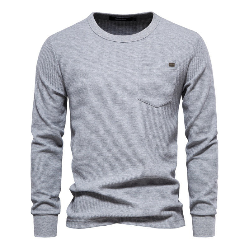 Men's Knitted Sweater Waffle Cotton Crew Neck Solid Color High Quality S-2XL