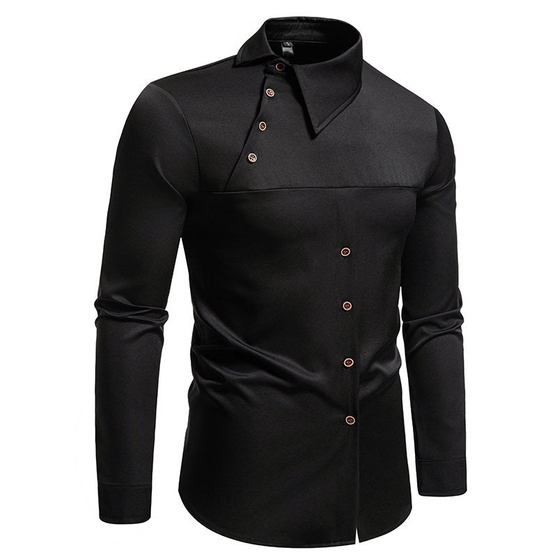 Men's shirts, irregular slanted buttons, fashionable and casual henley collar shirts, M-3XL