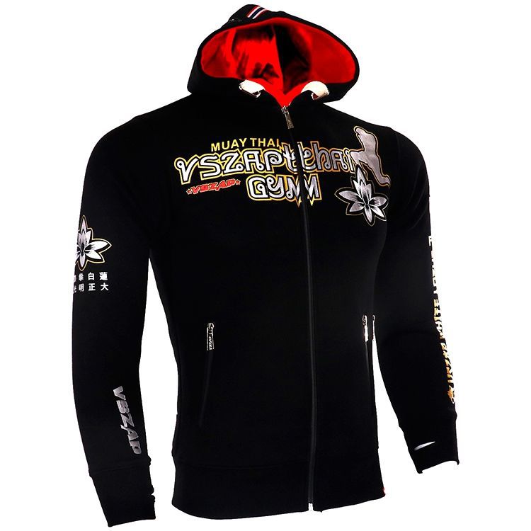 Vszap Fitness Zipper Sweater Autumn Broadcast Seeking Hoodie Muay Thai Fight Jacket Men's Fighting Lotus MMA Fleece-lined Warm