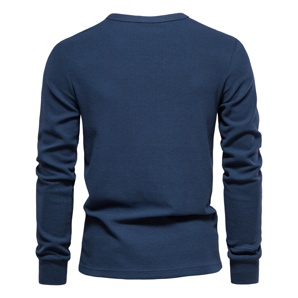 Men's Knitted Sweater Waffle Cotton Crew Neck Solid Color High Quality S-2XL