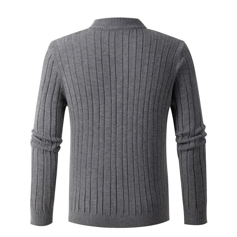 Men's knitted sweater half zip solid color stand collar plaid thick warm M-3XL