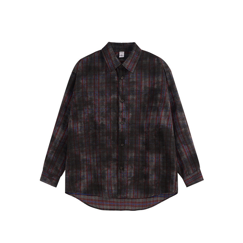 Men's Shirts New Dirty Dyed Plaid Shirt New Wasteland Style Dirty Fit Loose Plaid Shirt