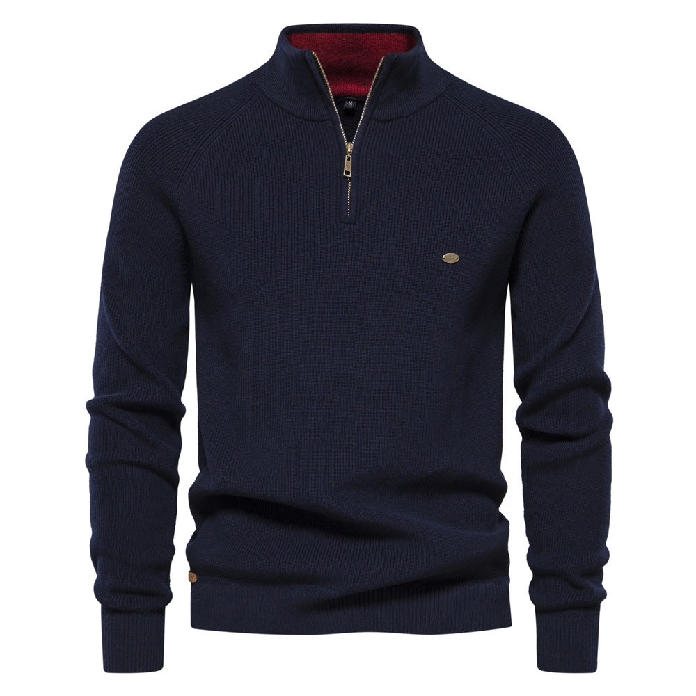 Men's Quarter Zip Up Sweater Striped Pullover Polo Mock Neck Sweaters Casual Fall Winter