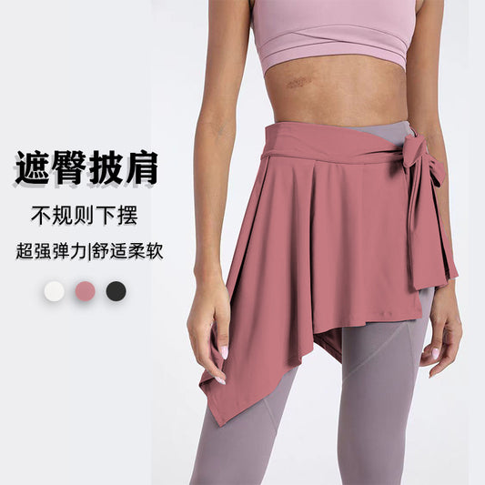 Leggings For Women Sports Yoga Skirts Anti-Exposure Fart Curtain Strap One-Piece Skirt Outer Wear Cover Hip Scarf Ballet Dance Skirt Yoga Clothes