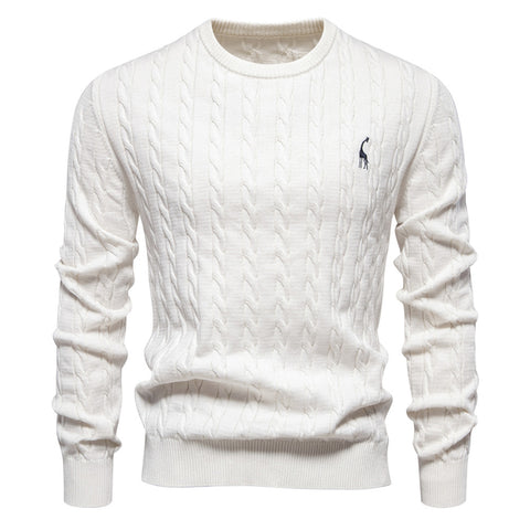 Men's knitted sweater cotton solid color high quality embroidered camel