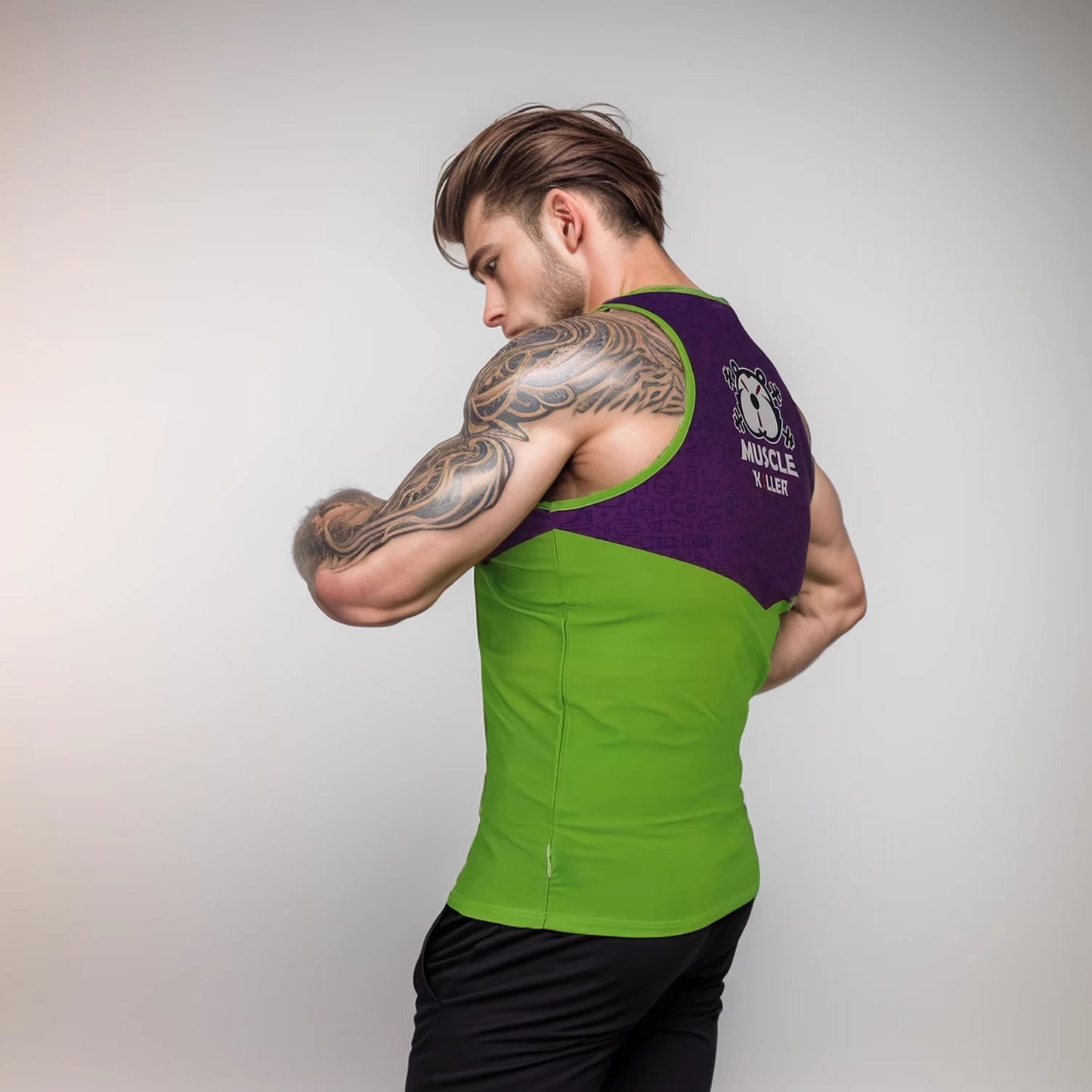 Muscle Killer Gym Running Fierce Men Barbell Sports Training Printing Color Contrast Quick-Dry Vest Stretch Slim Break