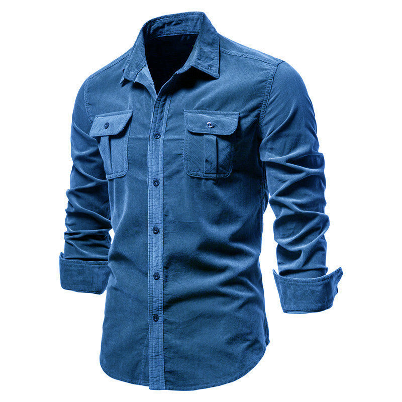 Men Long Sleeve Ribbed Corduroy Button Down Shirt Cotton Stretch Casual Fall Tops Slim Fit Shirts